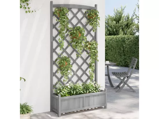 Jardinière avec treillis gris bois massif de sapin