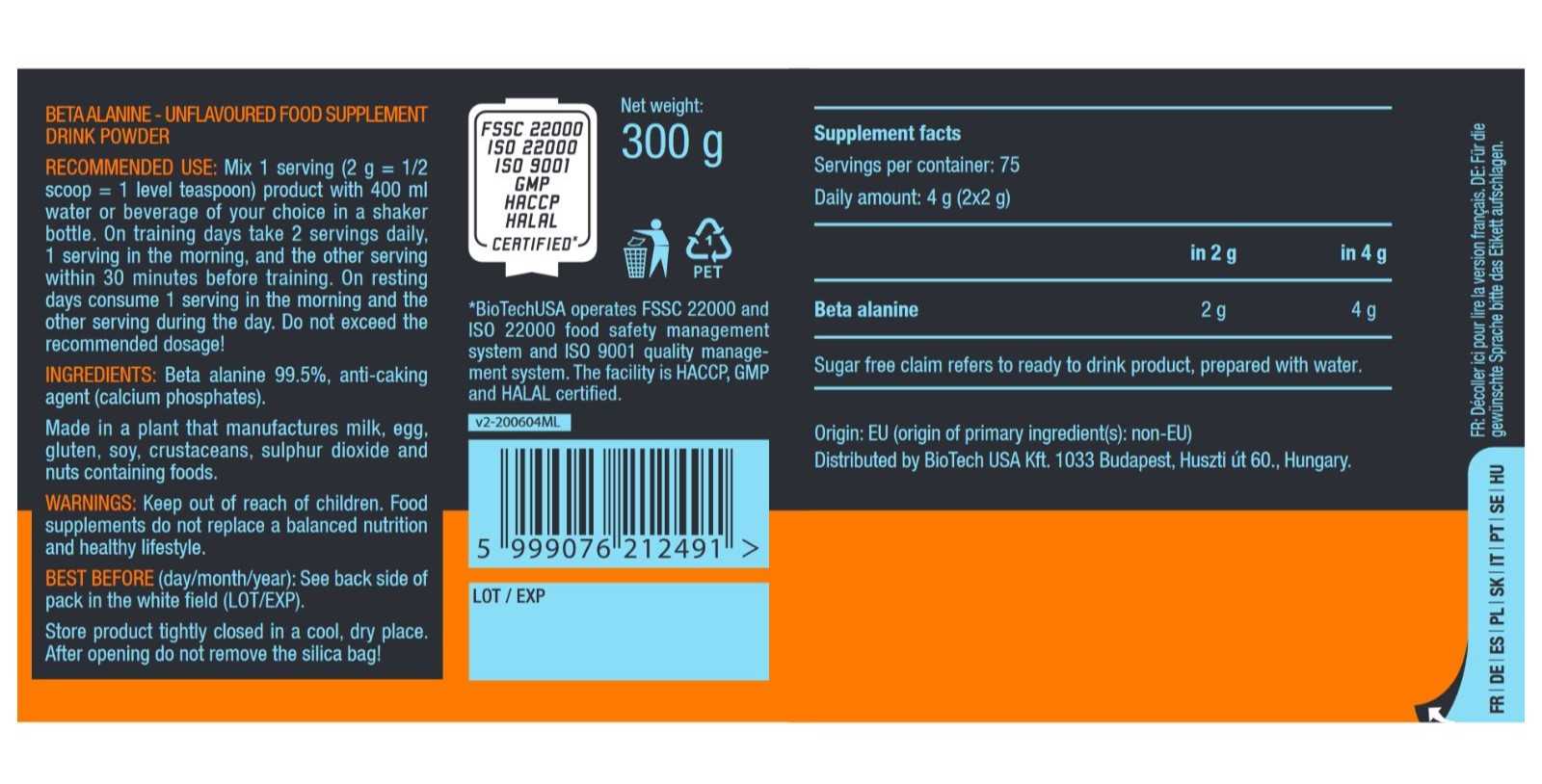 Biotech USA Beta Alanina 300 g