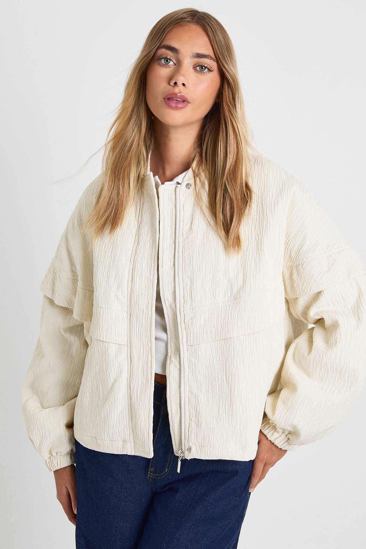 boohoo Veste bomber texturée sans col