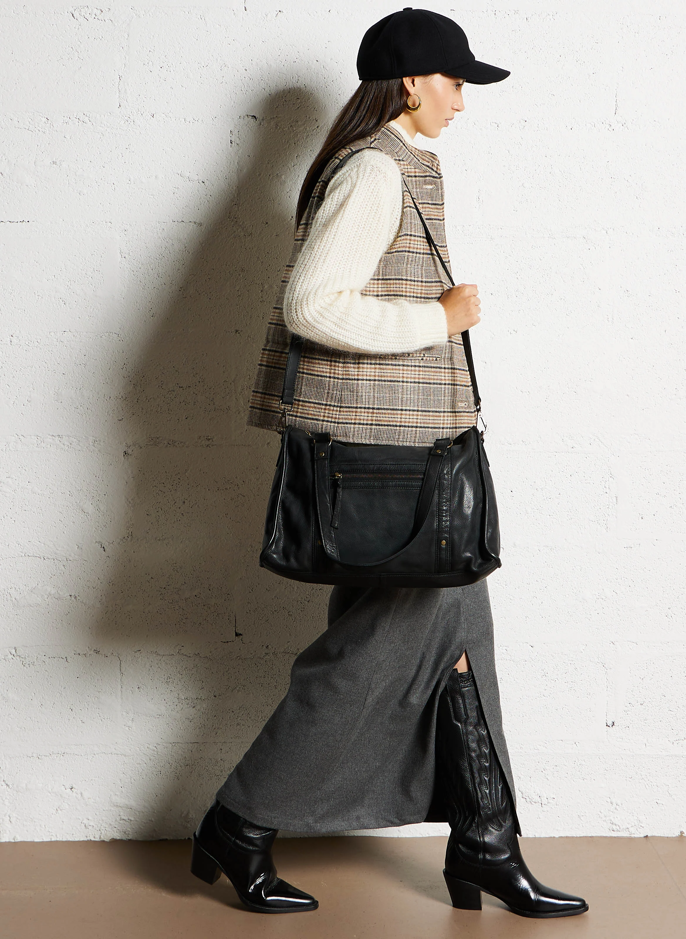 LULA - Sac shopping en cuir | Noir