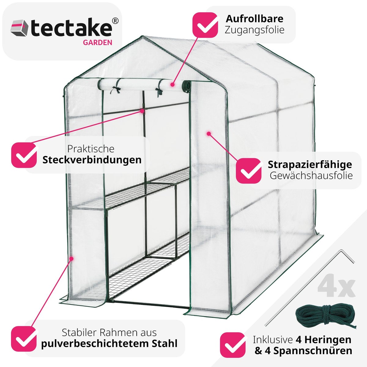 tectake Andrea 3,6 m³ foliekas, met 4 planken inclusief scheerlijnen en haringen, 186 x 120 x 190 cm