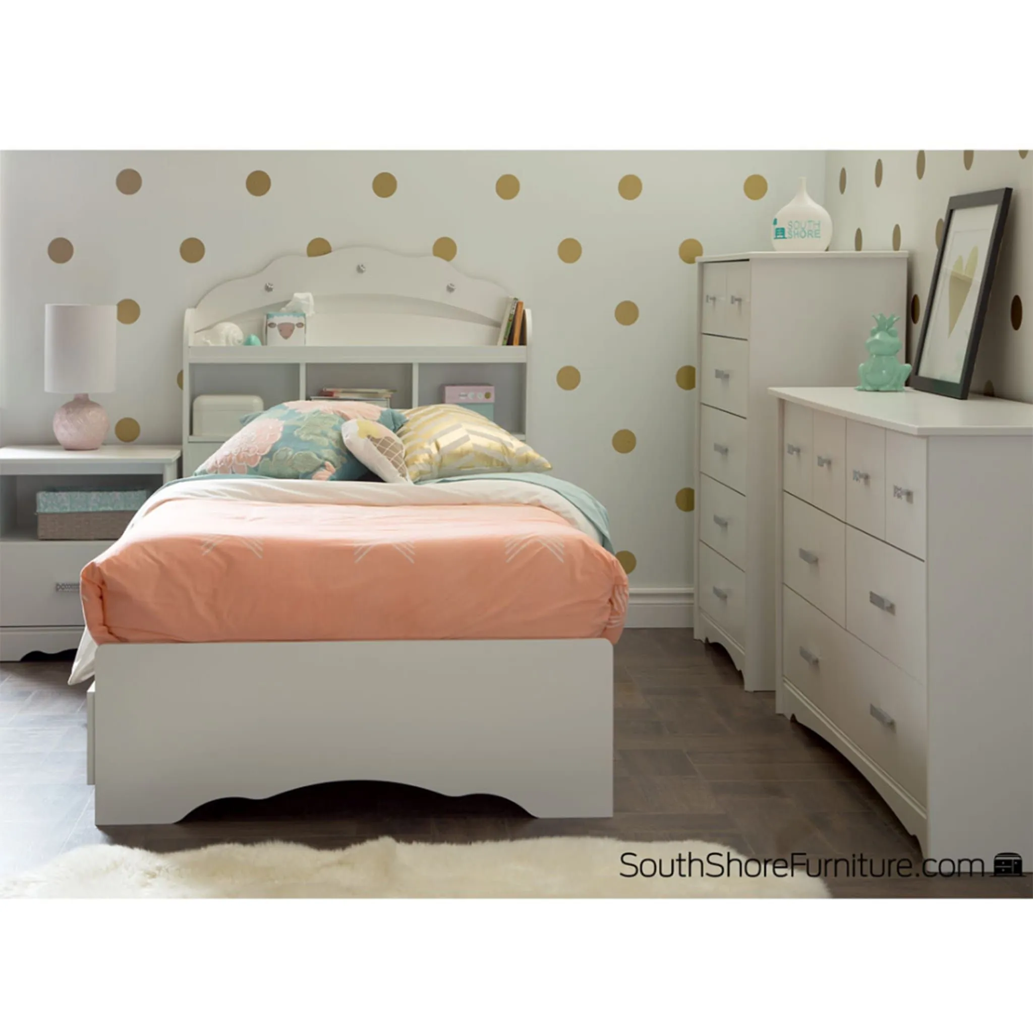 South Shore Lit Matelot Simple 3 Tiroirs Tiara - Blanc Solide