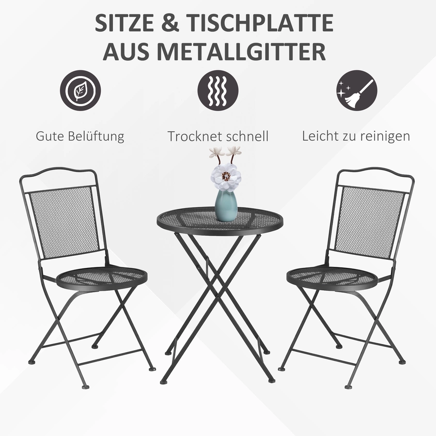 Outsunny Gartenmöbel-Set mit 2 Stühle schwarz