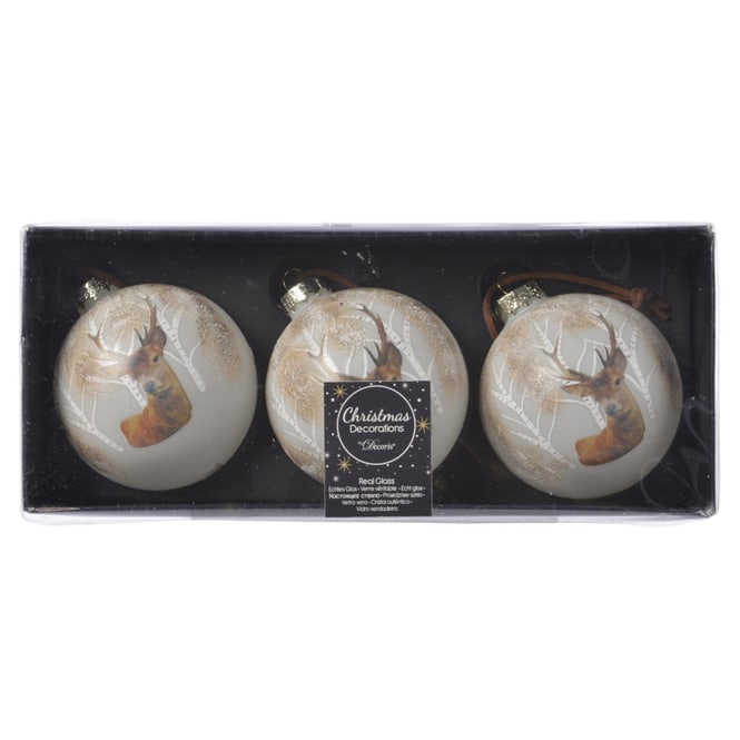 Christbaumkugeln - Hirsch - Ø = ca. 8 cm - 3 Stück - 1 Set