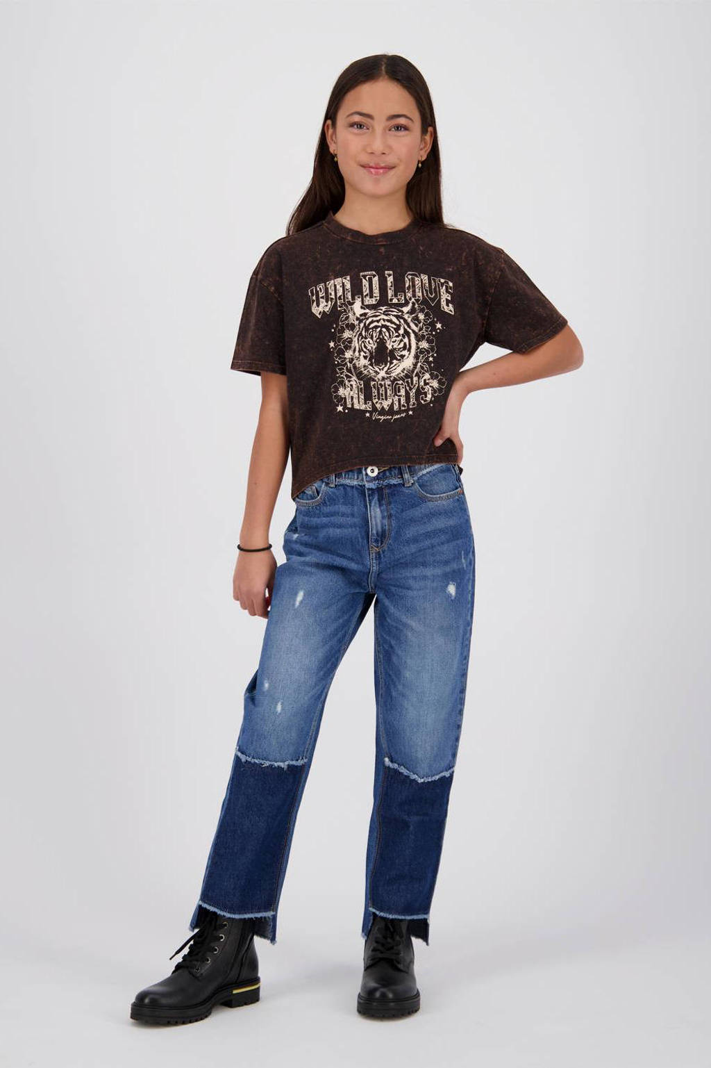 Vingino T-shirt Heane met printopdruk bruin