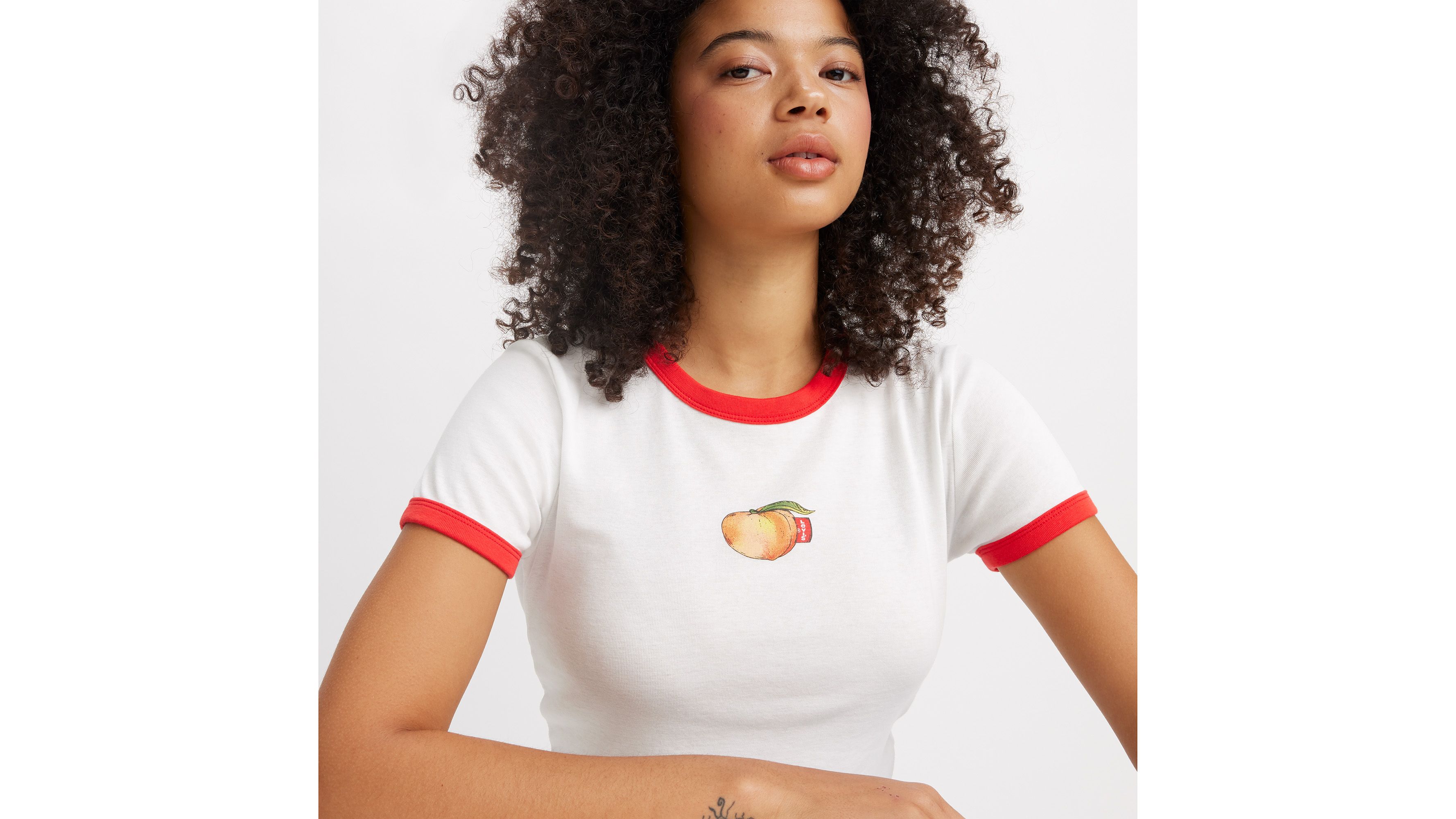 T-shirt graphique Mini Ringer - Ppeach Tab Bright White / Poppy Red - Blanc