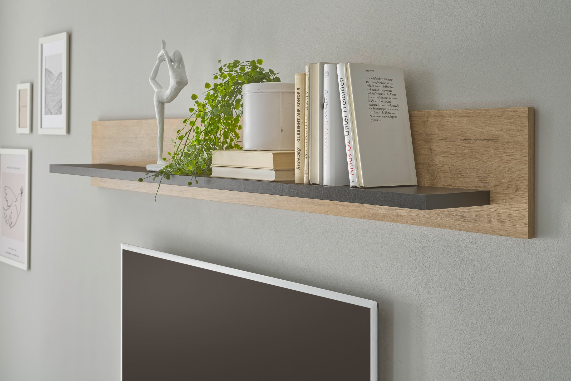 Home affaire Wandboard »Cornwall, Wandregal im Landhausstil, Wandhalter mit Ablagefläche« 1 Stk. tlg. vielseitig einsetzbares Hängeregal, Breite 150 cm, warmes Eiche Dekor