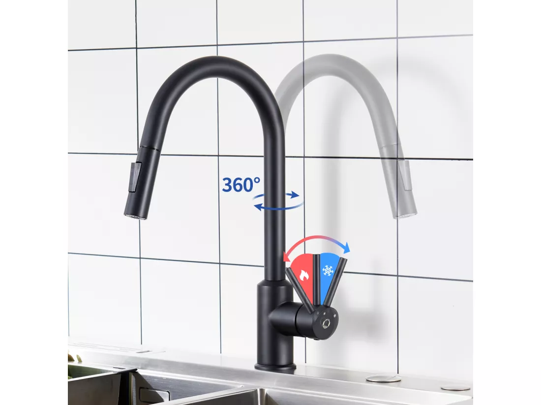 Cecipa max Mitigeur de Cuisine avec Douchette Extractible - Noir - Robinet Cuisine en Inox Mitigeur d'Évier avec 2 Modes de Sortie D'eau,EU Modèle