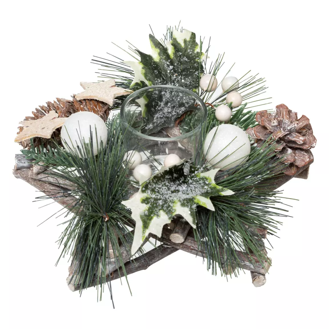 Bougeoir photophore (D20 cm) Etoile bois et forêt enneigée