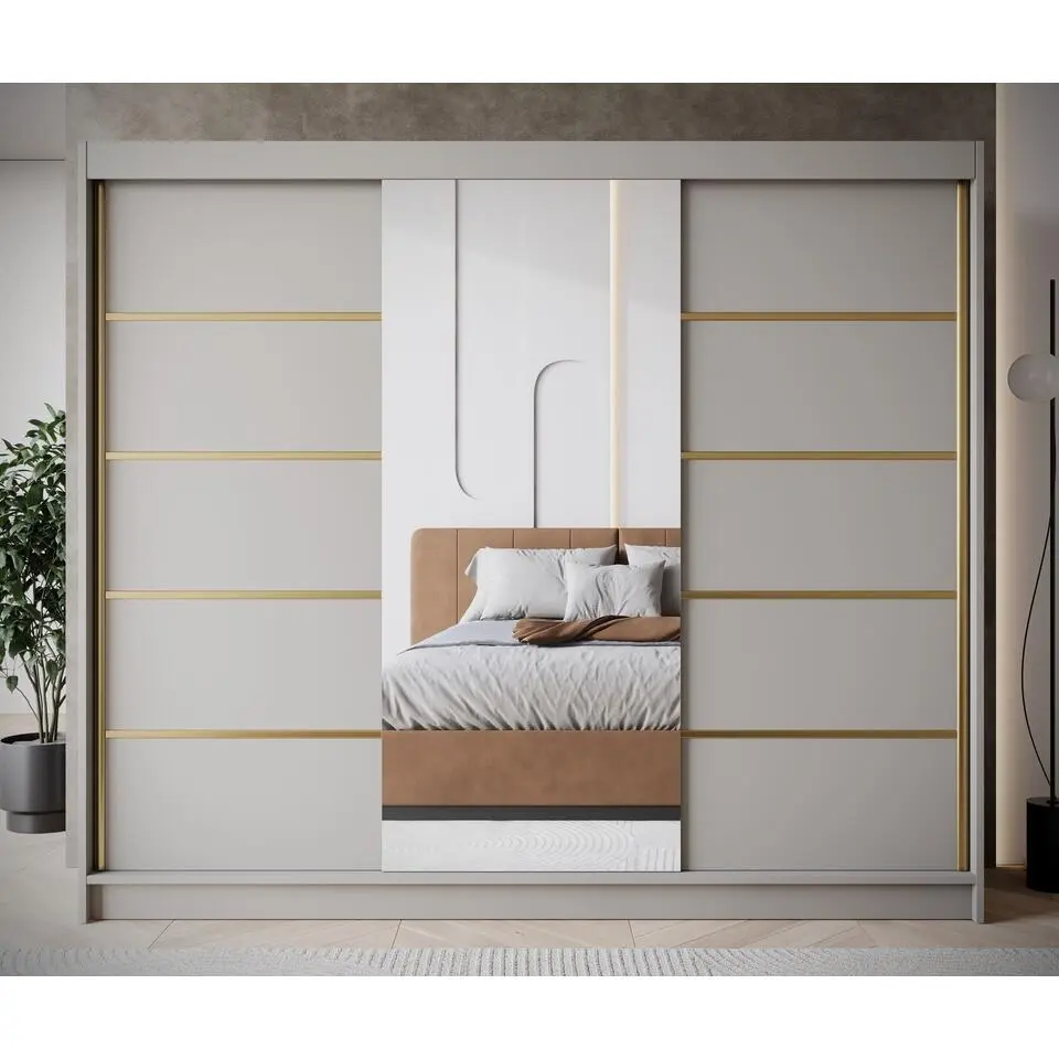 Meubella - Kledingkast Eagle - Beige - 250 cm - Met spiegel