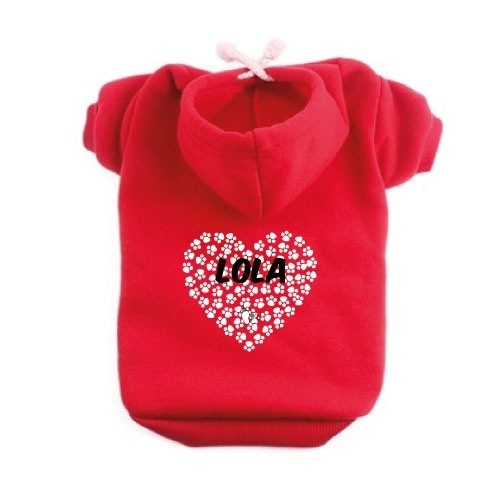 Moletom em formato de coração para cachorros, estampa de patas, vermelho