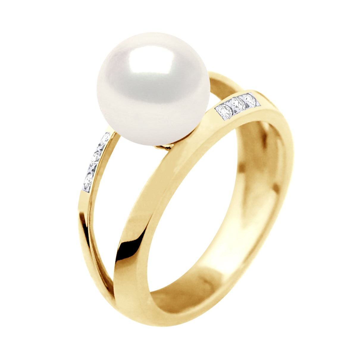 Bague Stella Jonc Perles d'Eau Douce 8-9 mm & Diamant - Or Jaune