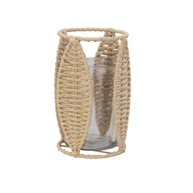 Laterne - Boho - beige - klein - ca. 11,5 x 20 cm