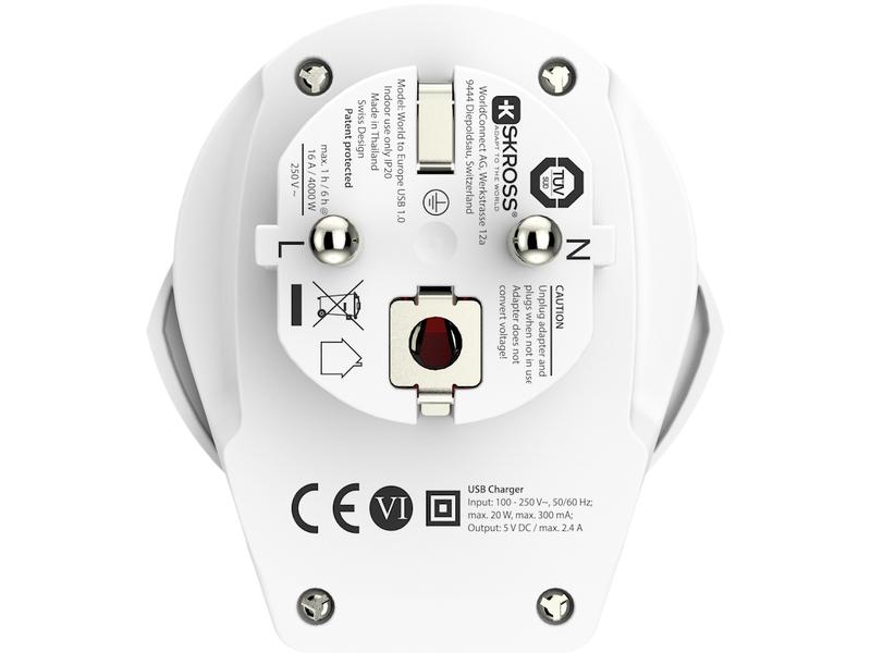 SKROSS Reiseadapter World – EU mit USB Ladegerät Kompakter Reisestecker World zu Europa mit USB Ladeanschluss