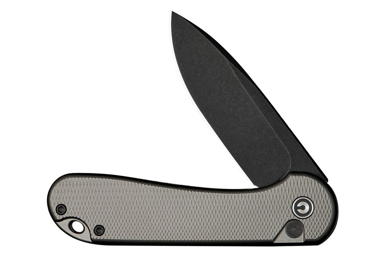 Civivi Elementum II Button Lock C18062PD-1 Black Stonewashed Nitro-V, Diamond Patterned Gray Aluminum, zakmes