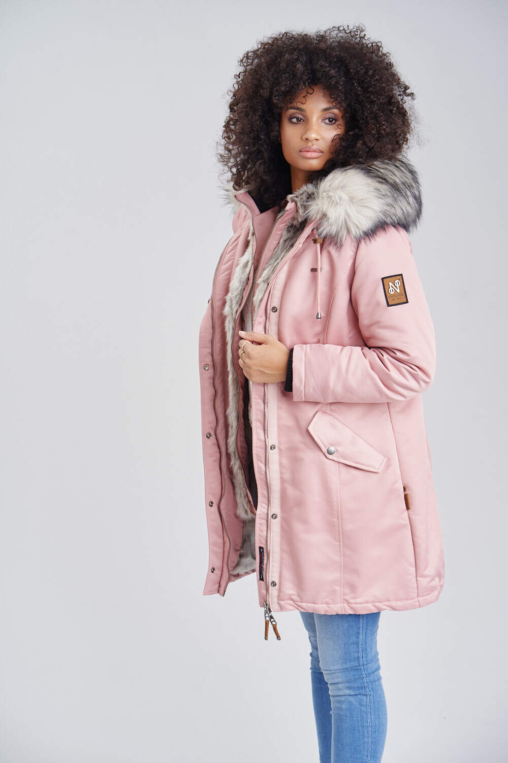 NAVAHOO Damen Warmer WintermantelWinterparka mit Kunstfell-Kapuze Daylight