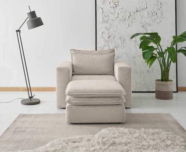 Home affaire Sitzgruppe »PIAGGE« 2 Stk. tlg. Hochwertiger Cord, Sessel und Hocker klein im Set