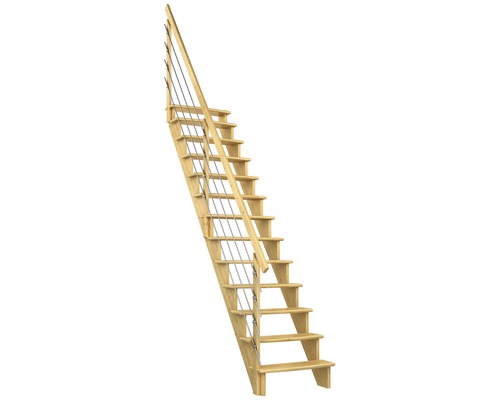 Pertura Filia grenen trapboom, onbehandeld, recht, 75 cm, 12 treden / 13 stootborden, leuning