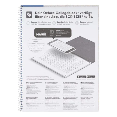 Oxford Recycling Collegeblock A4+, 80 Blatt, liniert mit weißem Rand rechts, 90 g/m², 4fach gelocht, Optik Paper®
