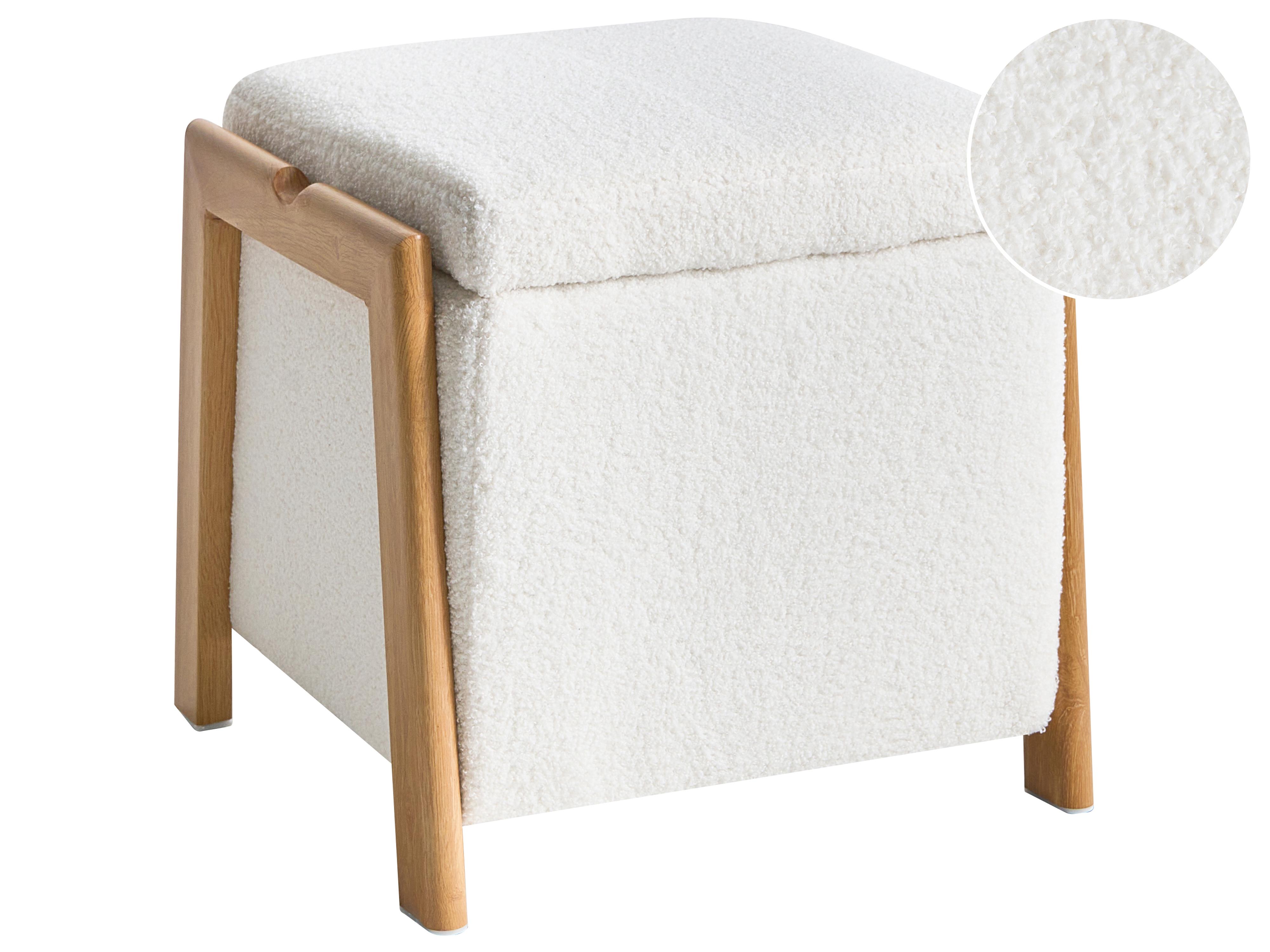 Poef met opbergruimte EDLAND Bouclé 45 cm 43 cm Wit