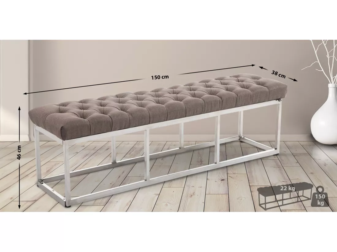 Banquette - Tissu & Acier inoxydable - Taupe - Amun