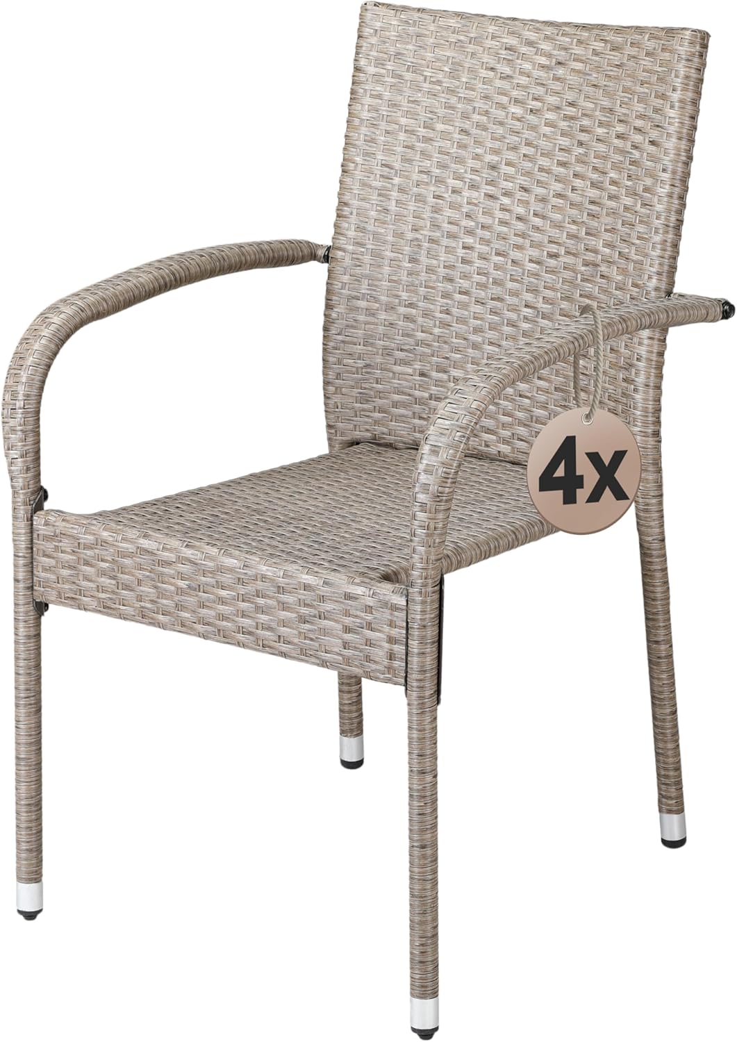 Casaria® Gartenstühle 4er Set Stapelbar Wetterfest Polyrattan Outdoor 160kg Garten Terrasse Balkon Stuhl mit Armlehne Gartensessel Stapelstühle Creme