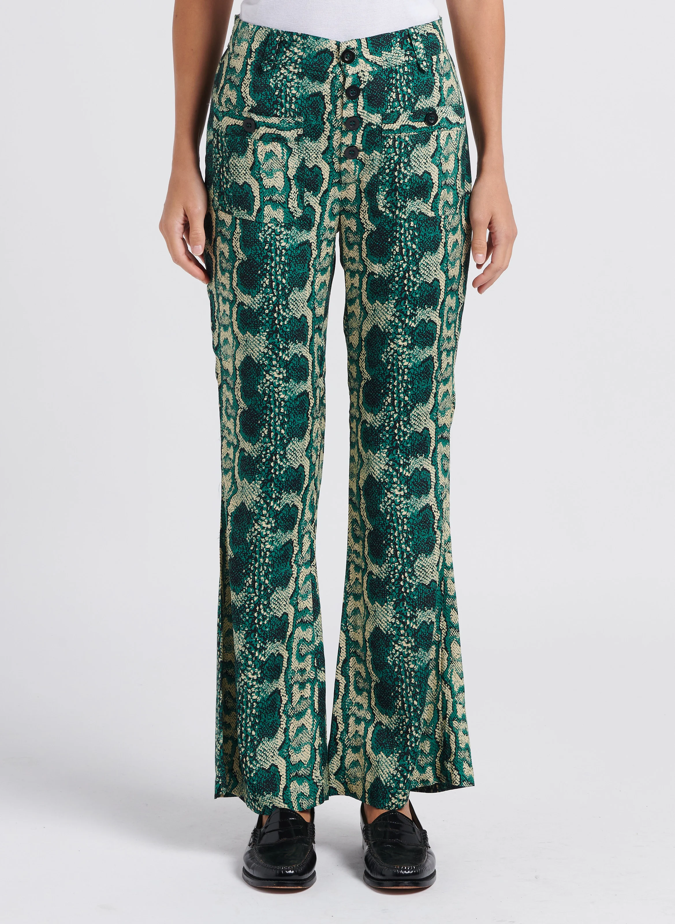 POWER - Pantalon palazzo à imprimé python | Vert