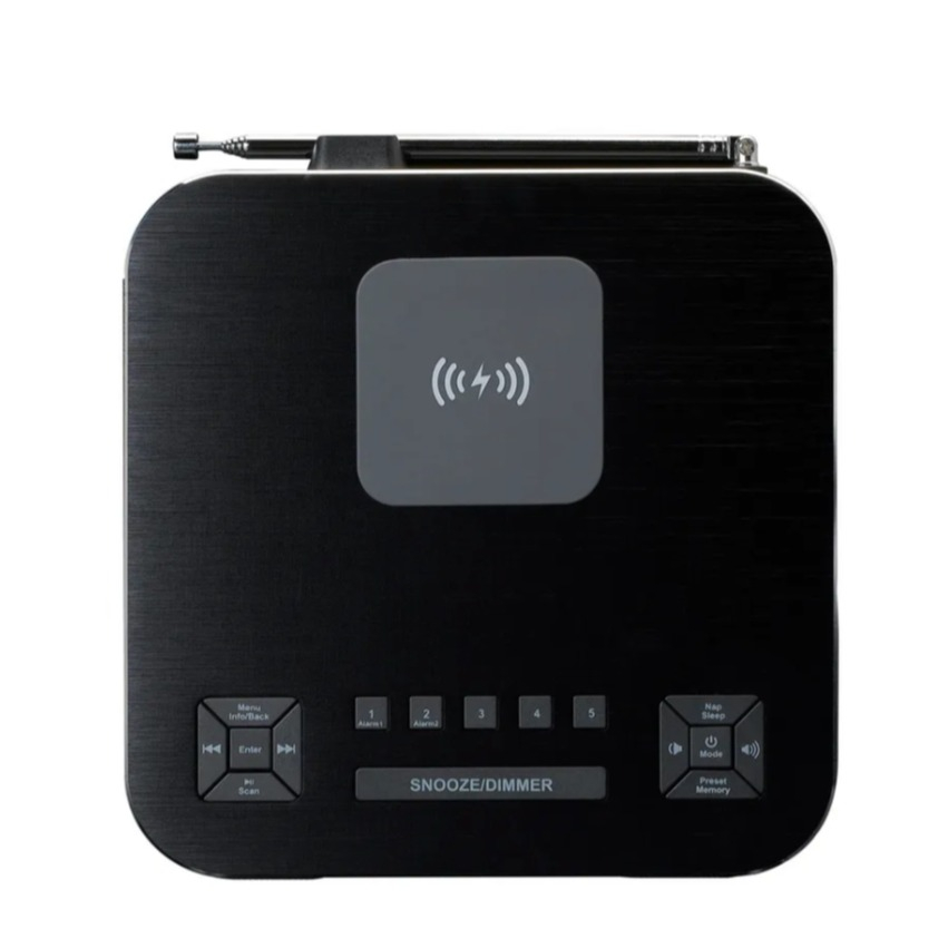 Digitaler Radio Wecker Uhrenradio mit DAB  / FM / Bluetooth / Kabelloser Ladefunktion (CR-650BK) - Schwarz