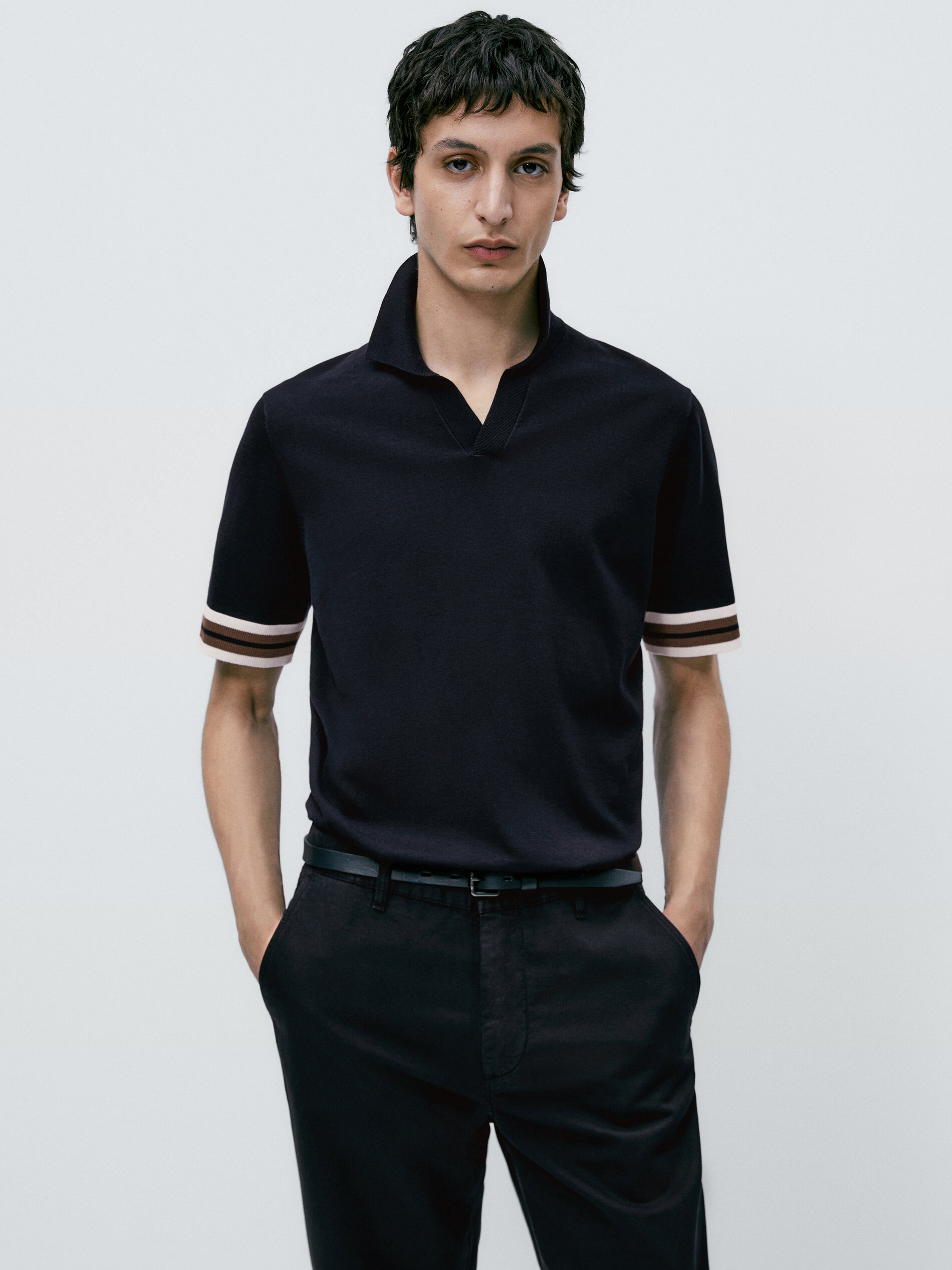 Camisa polo de manga curta contrastante - AZUL MARINHO