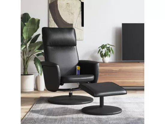 Fauteuil inclinable de massage avec repose-pied noir similicuir