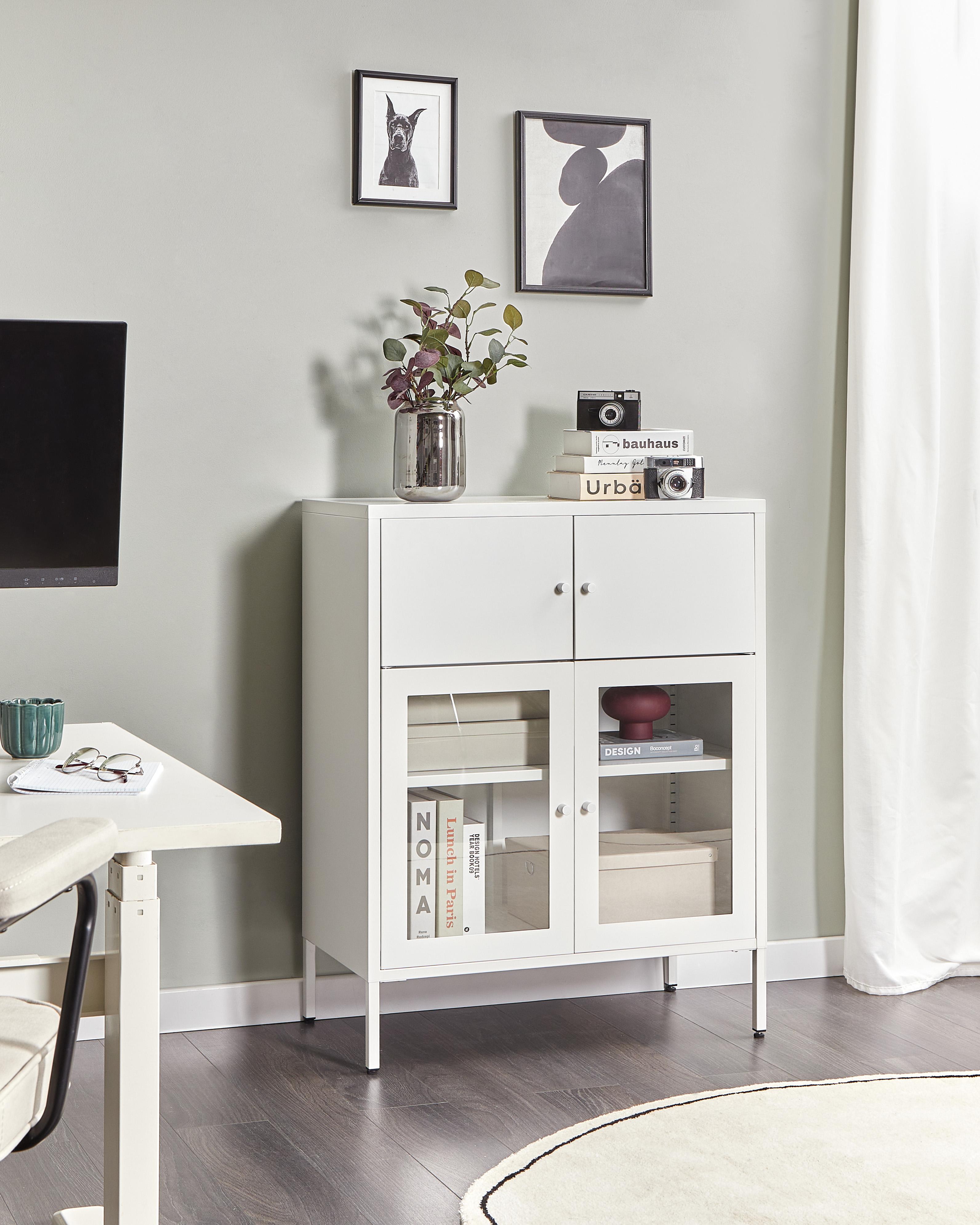 Dressoir met glazen deuren ESHOLT Metaal 80 cm Wit