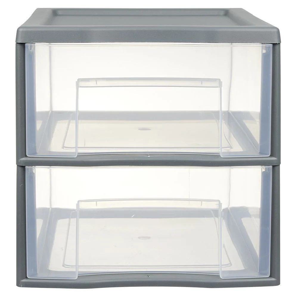 Tour de rangement A4 2 tiroirs grise et transparente 14 L