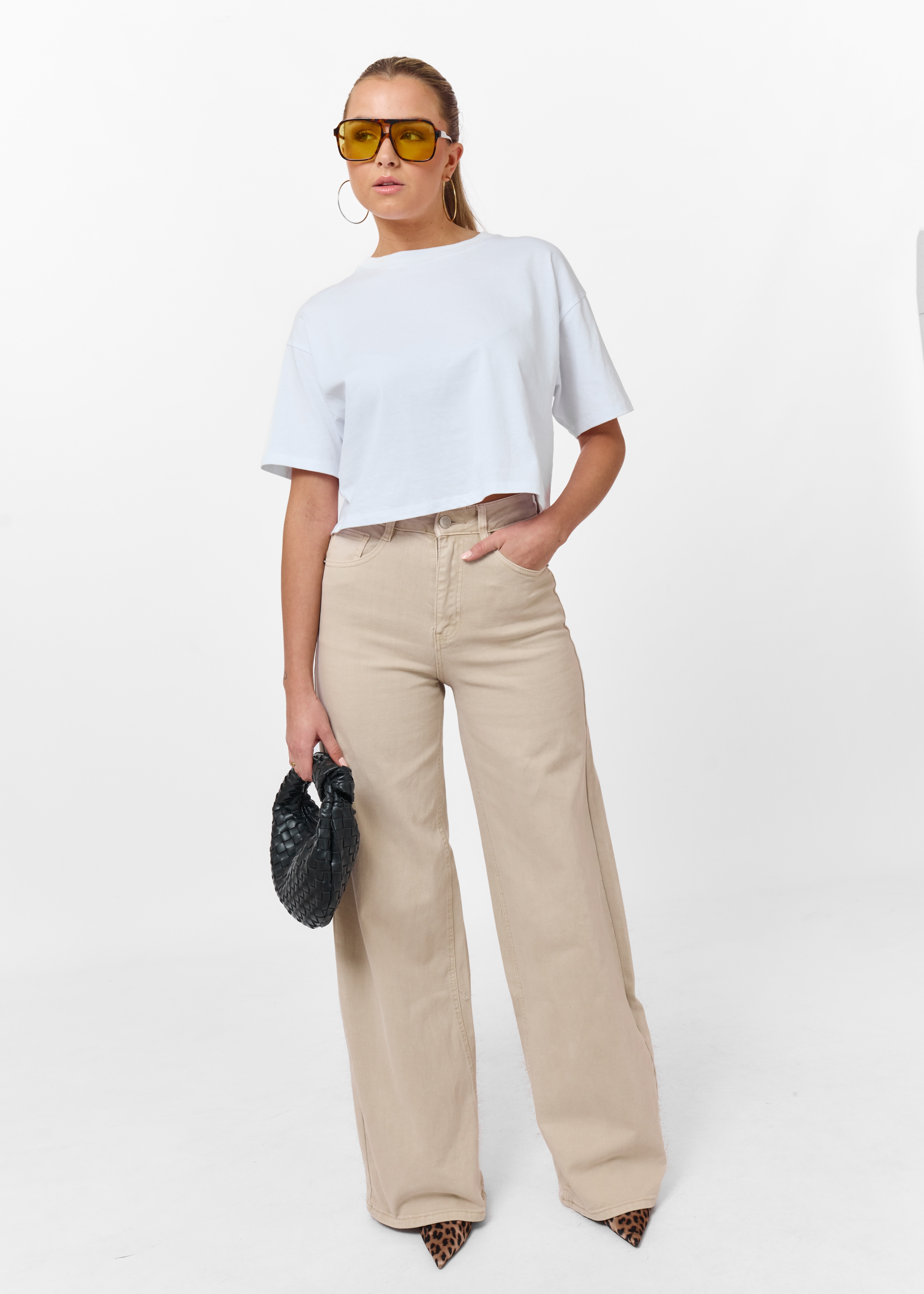 Wide leg stretch jeans beige