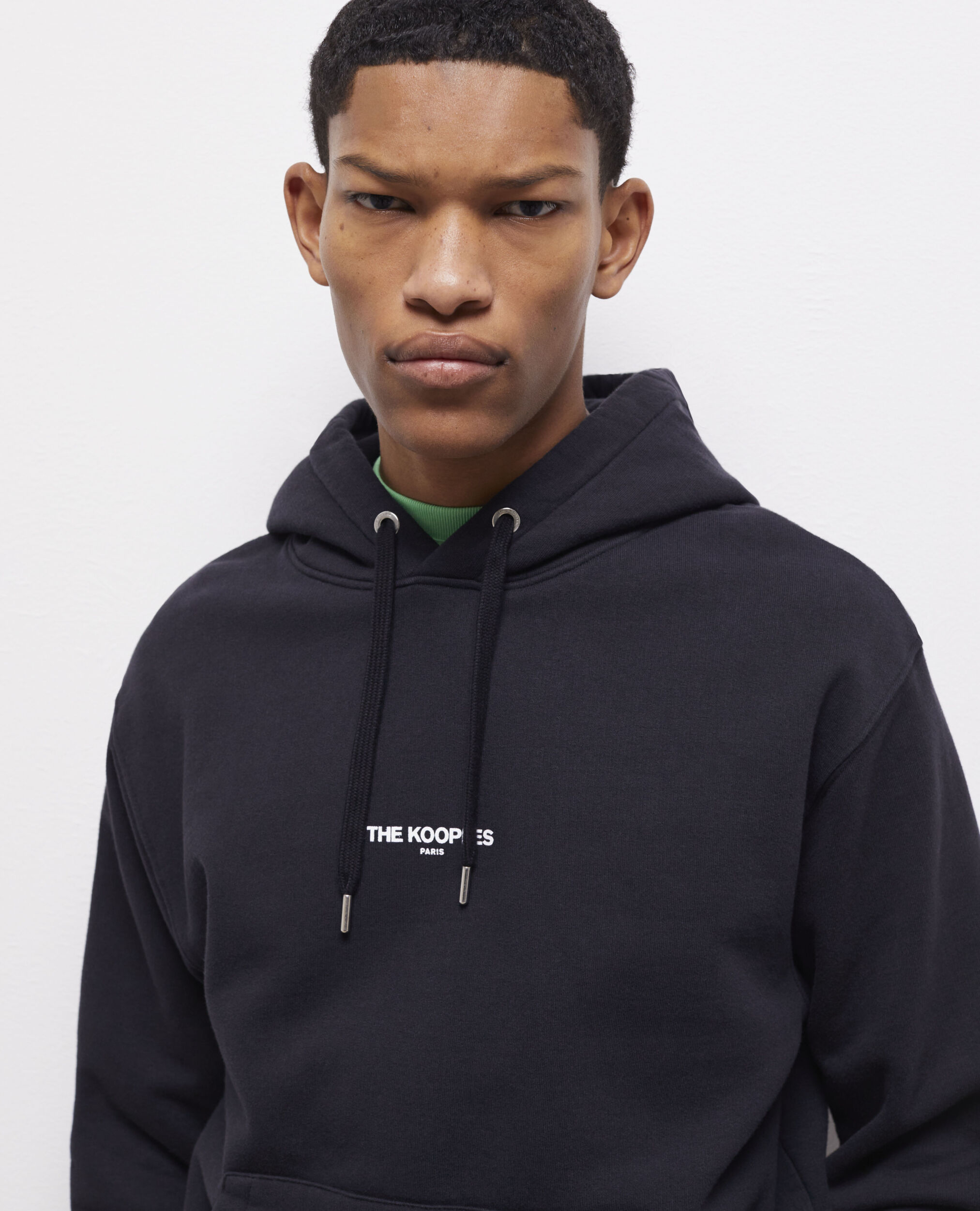 Sweat à capuche noir coton logo imprimé