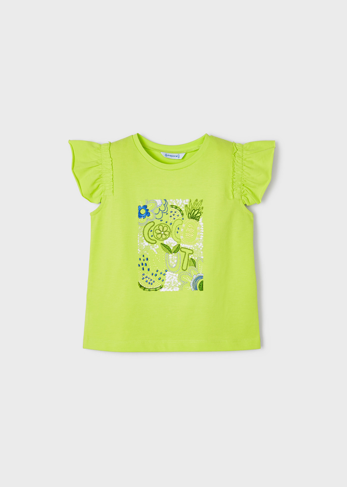 Camiseta sem mangas de algodão com apliques e babados para meninas