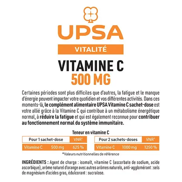 UPSA Vitamina C 500mg sem Açúcares 10 sachês