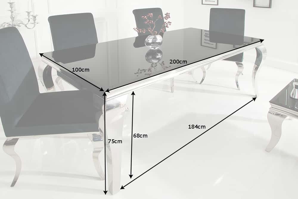 Eleganter Design Esstisch MODERN BAROCK 200cm schwarz Edelstahl Opalglas Tischplatte