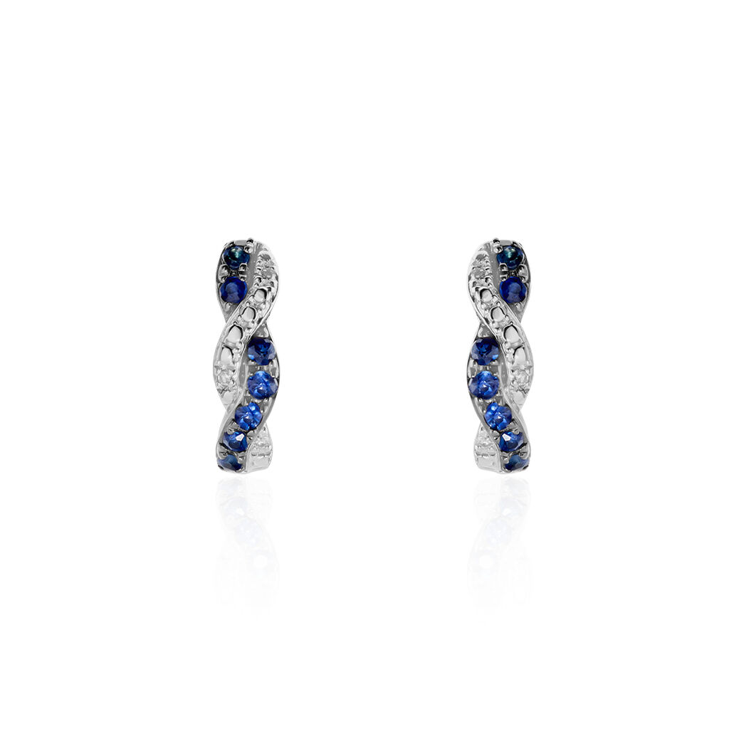 Boucles D'oreilles Puces Ligera Or Blanc Saphir Et Diamant