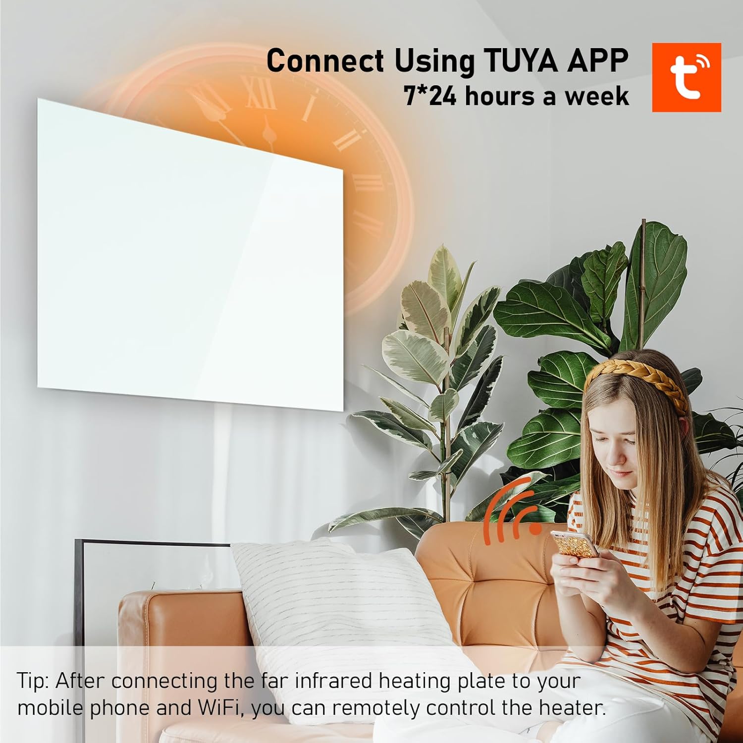 Infrarot-Glasheizung 600W – Infrarotheizung Wandmontage bis 120 Grad Celsius für 10-20㎡ - Smart-Elektroheizung mit Fernbedienung & WiFi (Tuya APP) - TÜV - 10 Jahren Garantie - Weiß