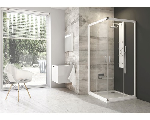 Hoekdeur met schuifdeur RAVAK Blix 80 x 80 cm profiel wit helder glas vuilafstotende glascoating