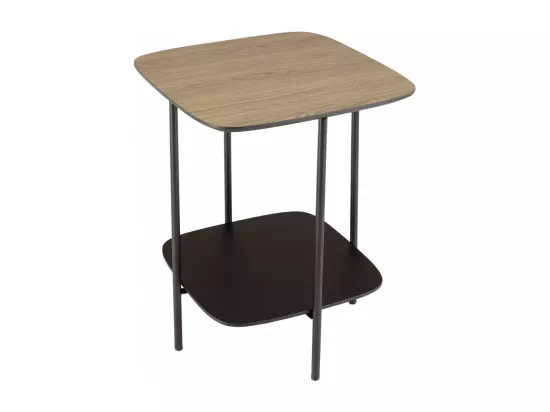 FLEUR - Table d'appoint 2 plateaux bi-matière mocha/noir pieds métal