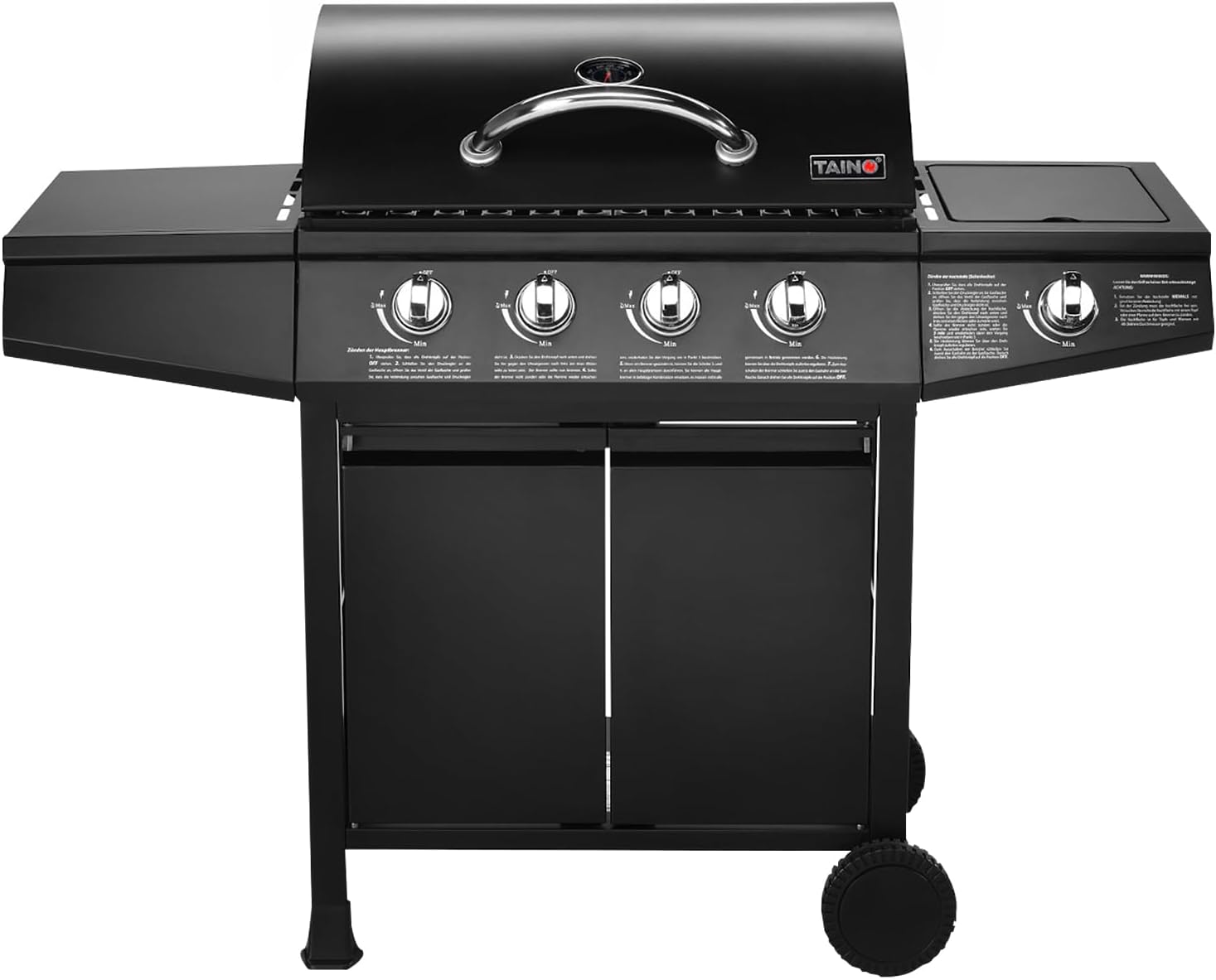 TAINO BASIC 4+1 BBQ Gasgrill Grillwagen Edelstahl-Brenner + Seitenkocher Grill TÜV (BASIC 4+1 Gasgrill)