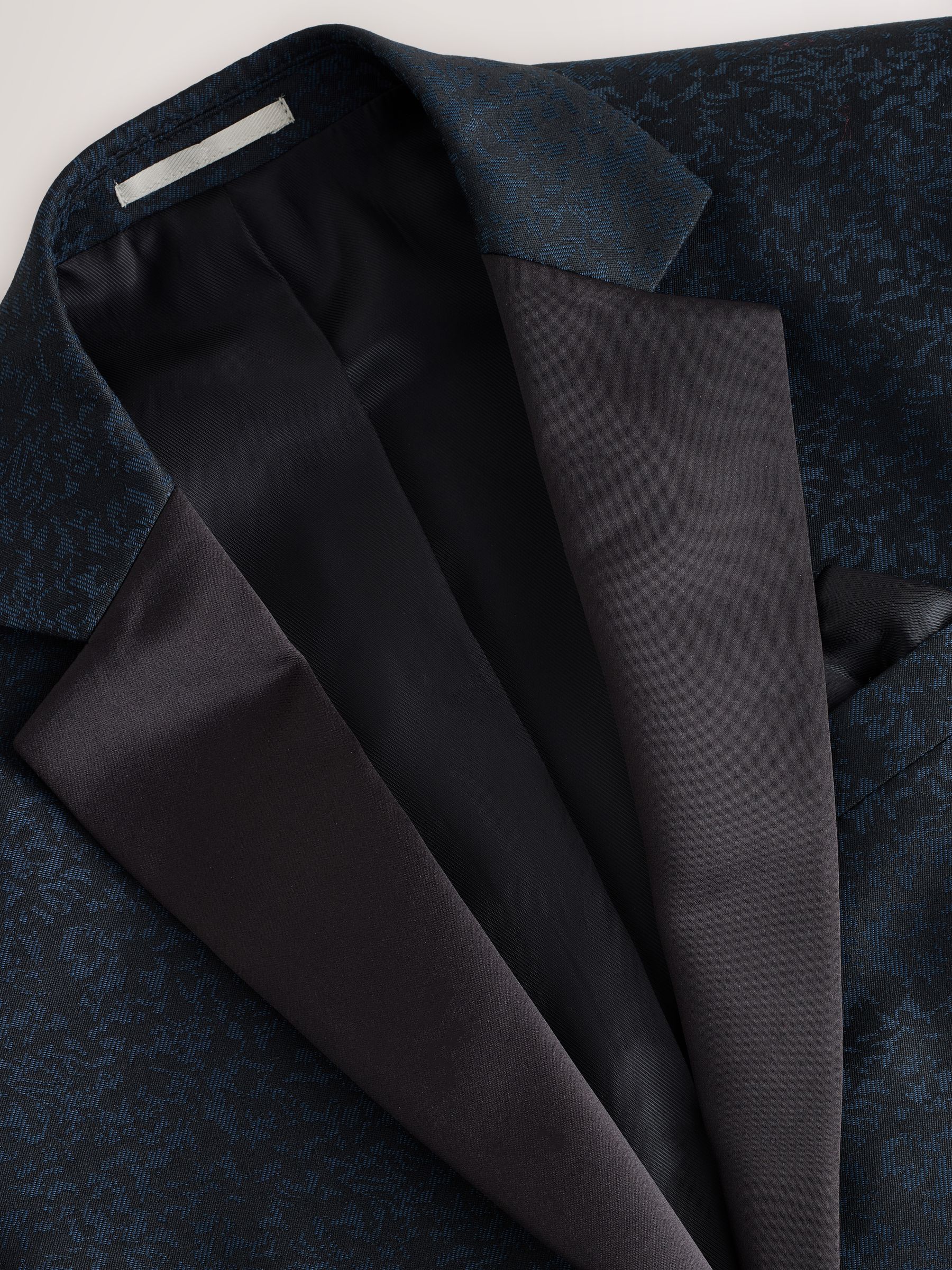 Donkerblauw - Slim Fit Jacquard Pattern Tuxedo Suit Jacket