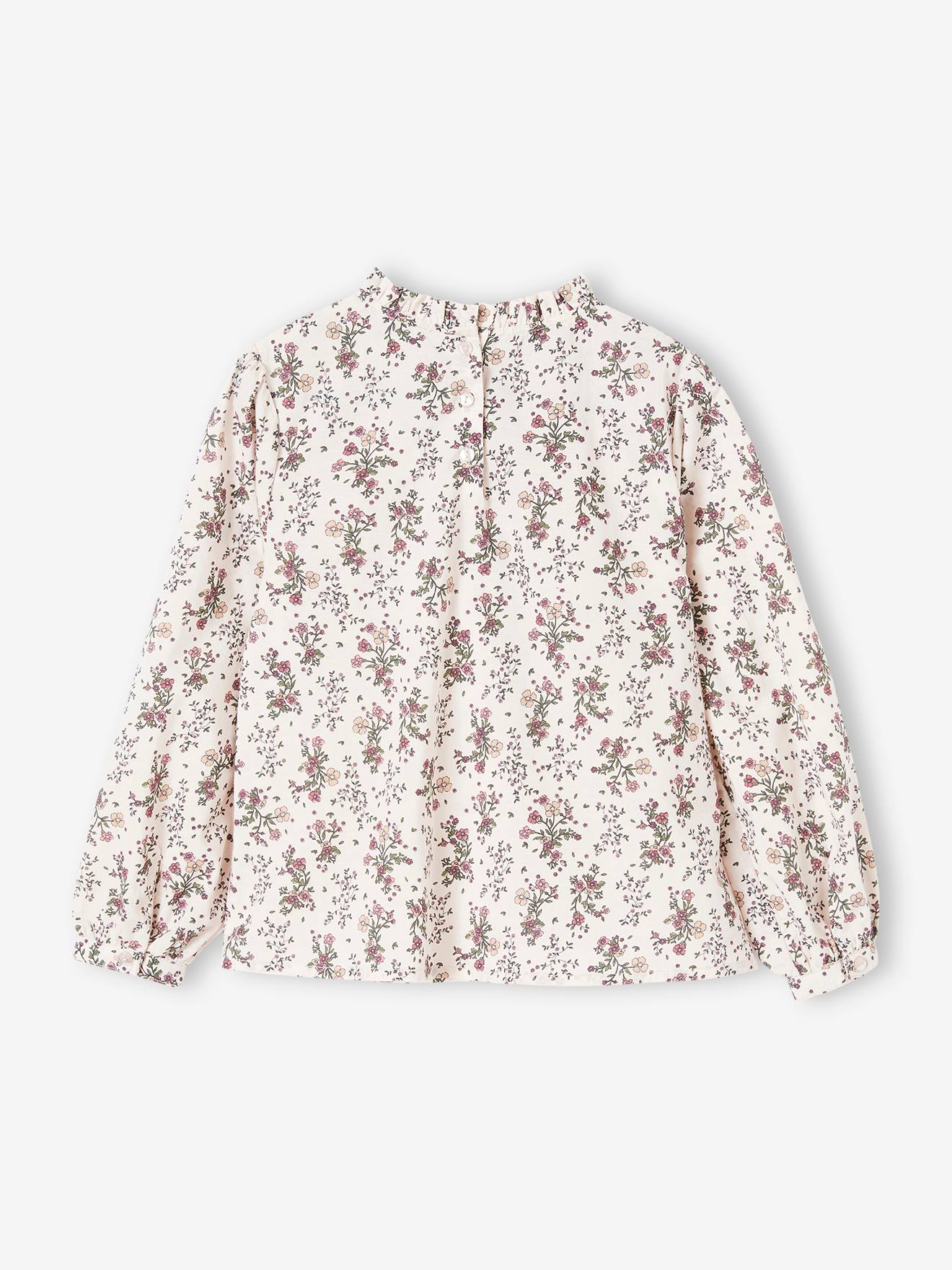 Blusa de gola alta com estampa floral, azul marinho, para meninas.