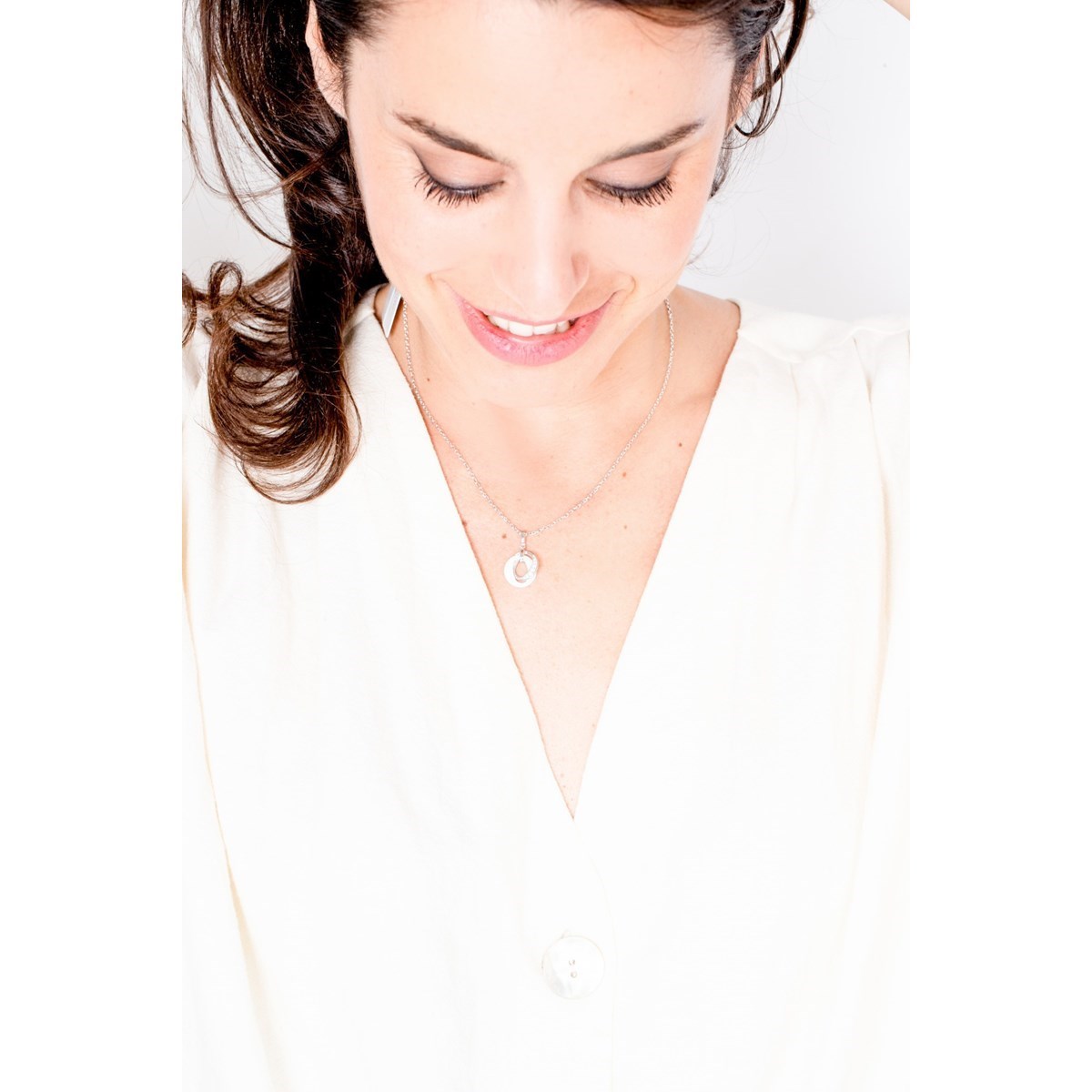Collier mono-motif en Acier 316L et céramique - blanc brillant