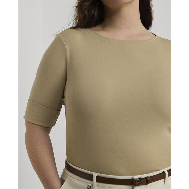 Lauren Ralph Lauren RFND STRTCH 1X1 RIB-ELB SLV BT NK T Birch tan