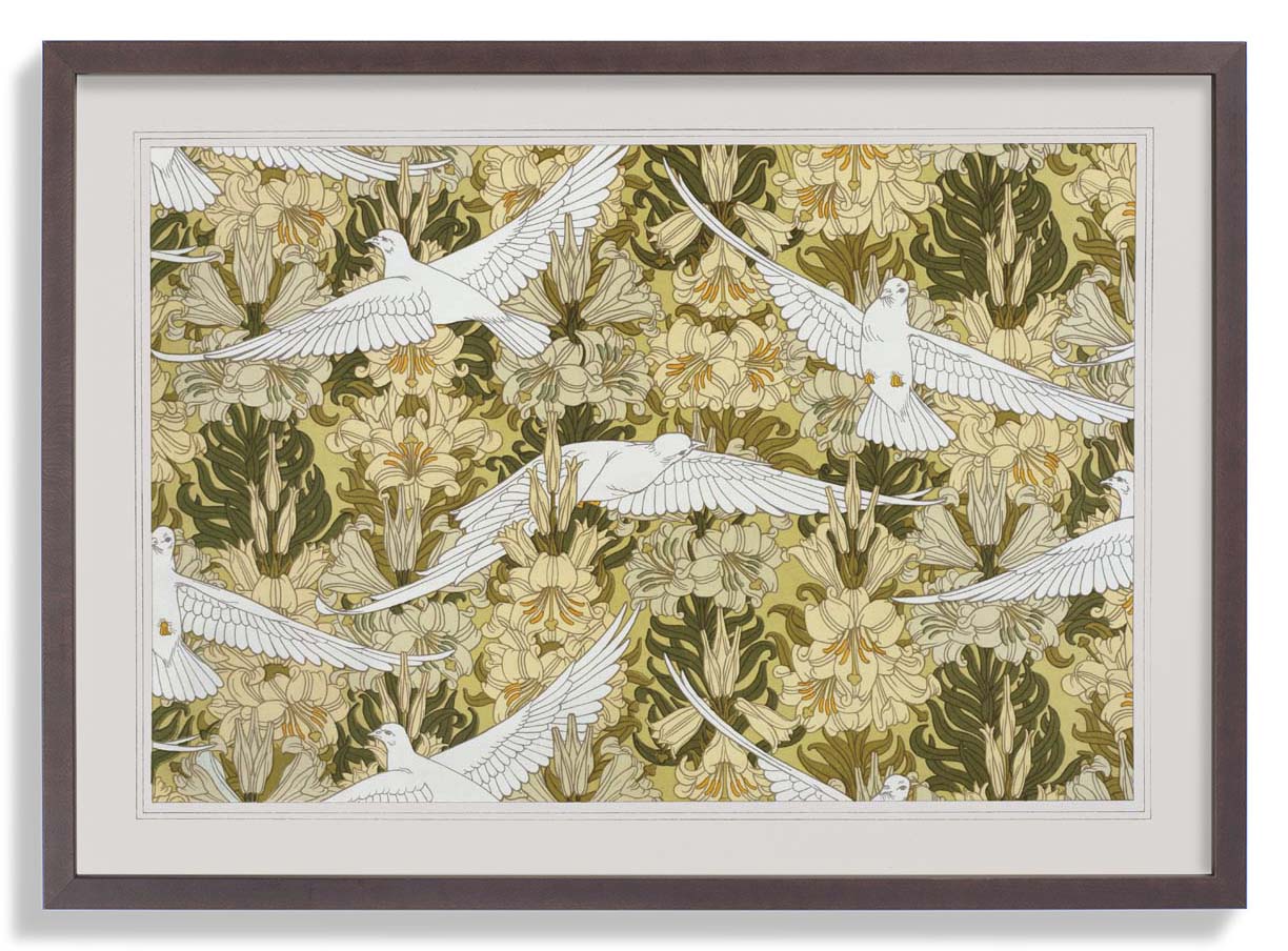 Weiße Vögel und Blumen