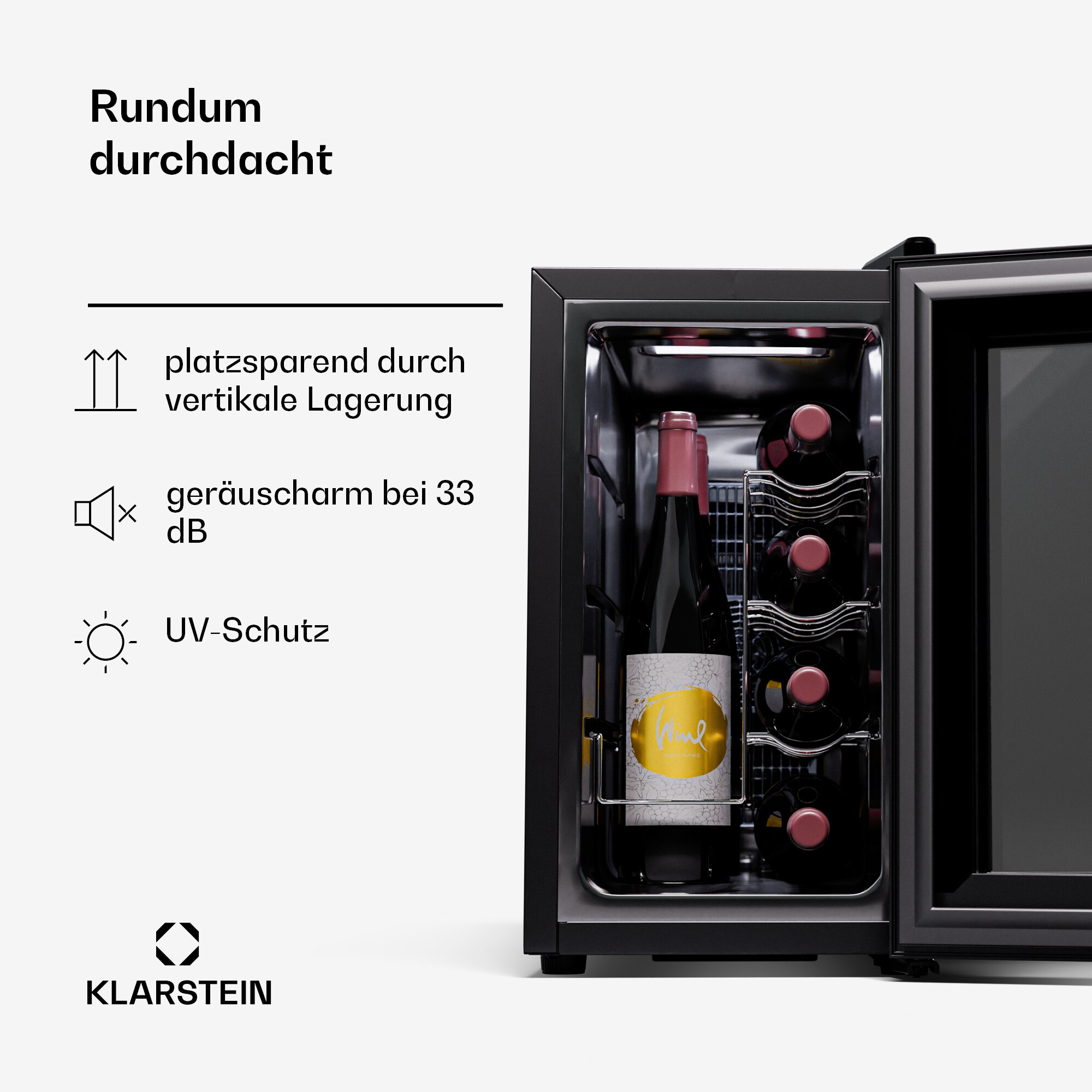 Shiraz 8 Uno Vertical Weinkühlschrank 8 Flaschen 8 - 18 °C Touch-Control Schwarz 8 Flaschen 1 Kühlzone