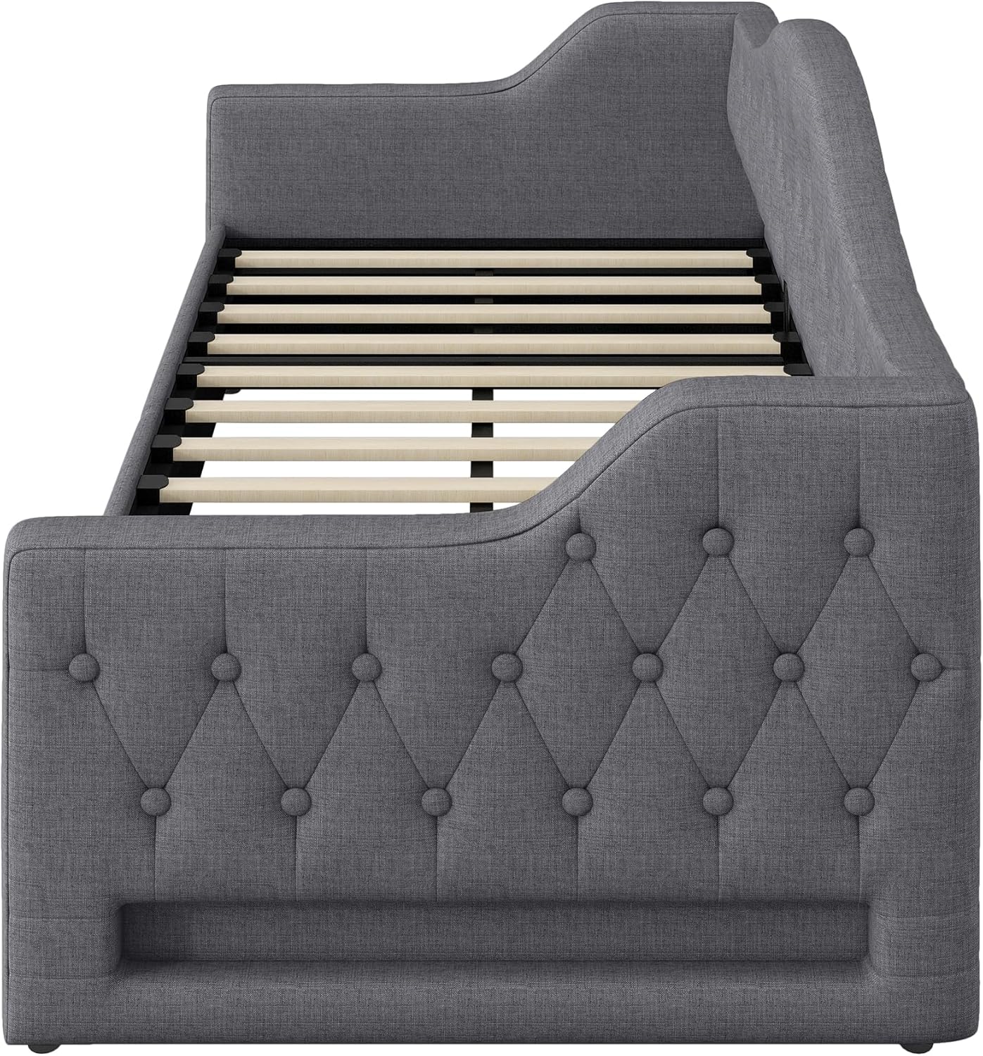 Polsterbett Schlafsofa 90x200 cm, Tagesbett Sofabett mit LED-Gürtel, Stauraumbett mit Hydraulischer Stauraum, Lattenrost aus Holz, MDF+Sperrholz+Leinen, Ohne Matratze, Grau