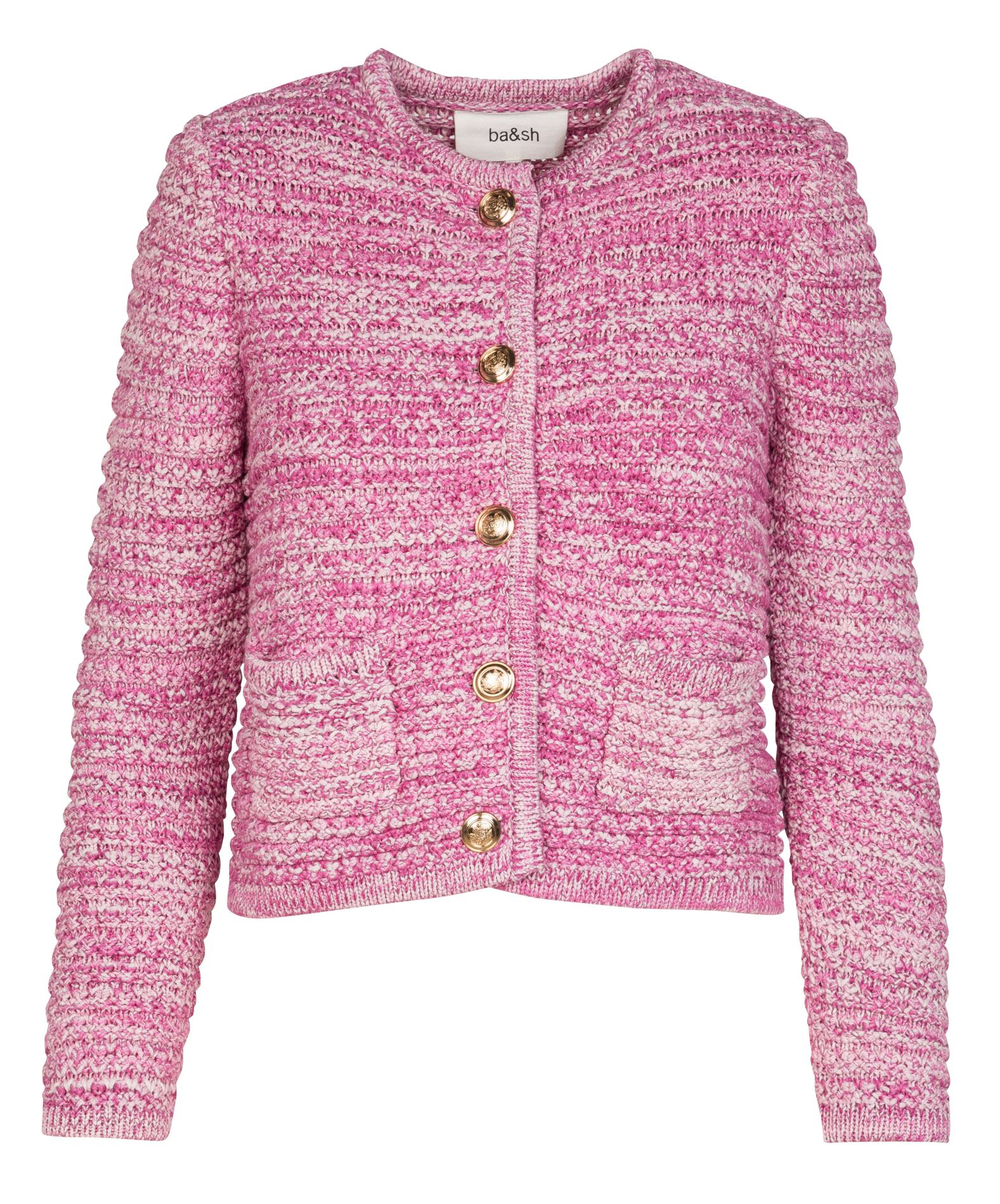 GUSPA - Gilet col rond avec boutons bijoux en maille| Rose